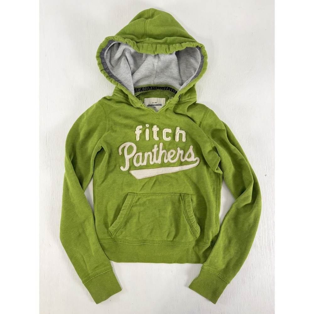 Y2K Abercrombie‎ Kids Girls L Green Hoodie Pullover Embroidered Fitch Panthers